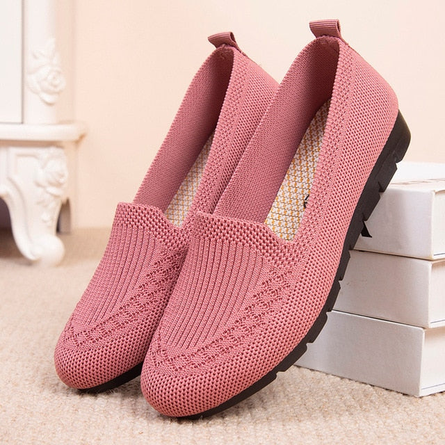 Damen Sommerschuhe Strick Mesh - Leichte Flache Slip-Ons Mit Orthopädischer Einlage