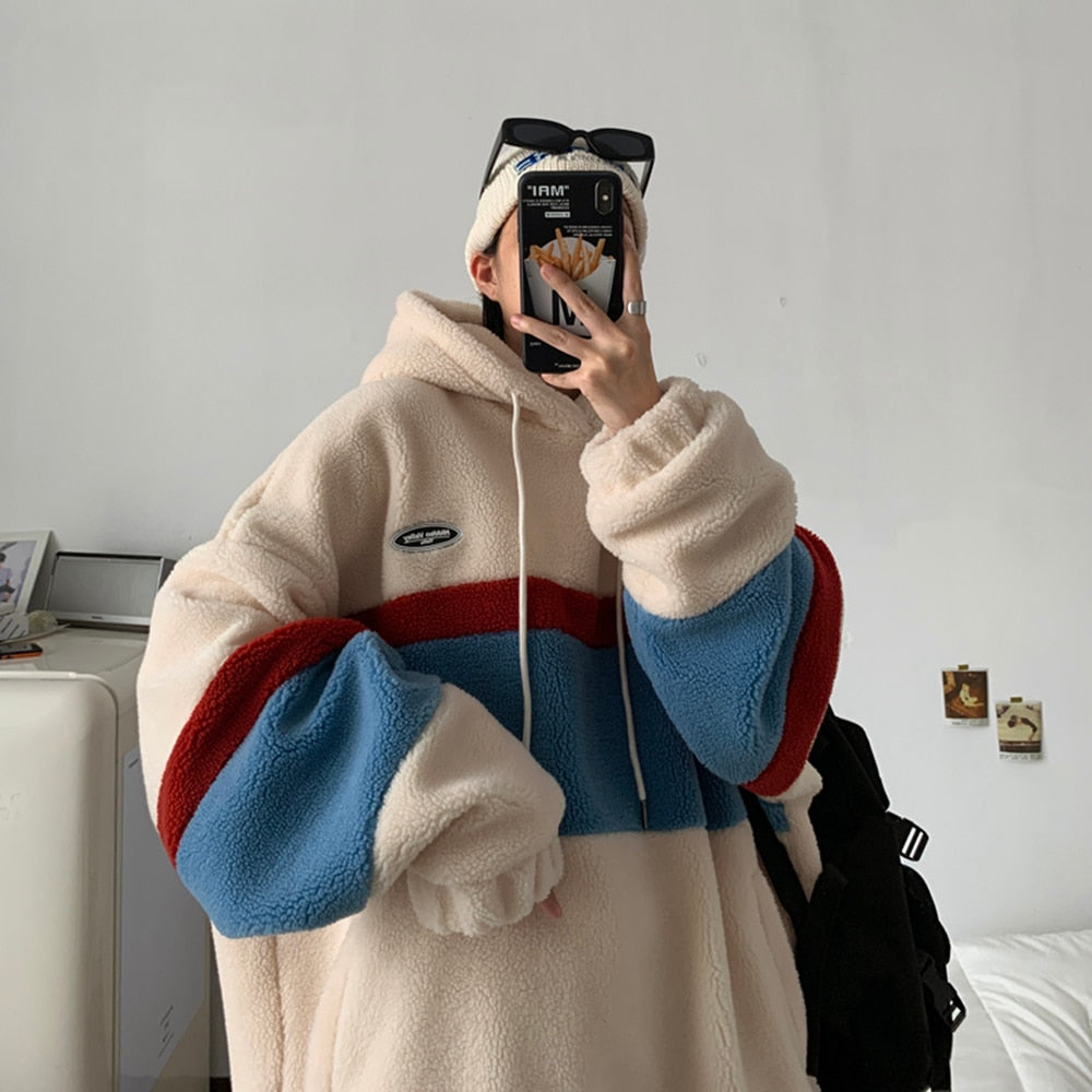 WOLF Patchwork Streifen mit Kapuze Lässiger Pullover