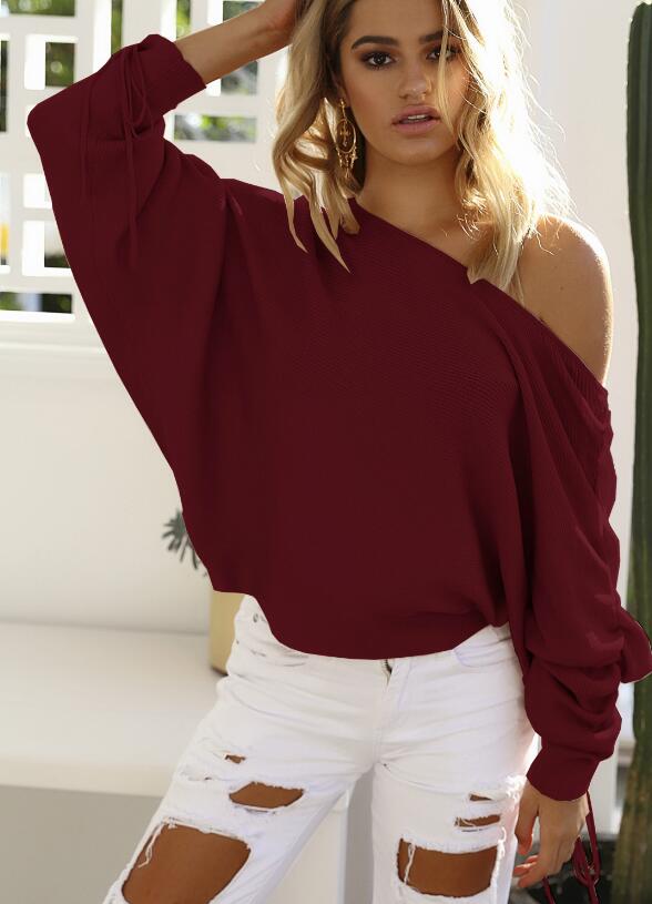 Calixa - Schulterfreier Damenpullover mit Fledermausärmel