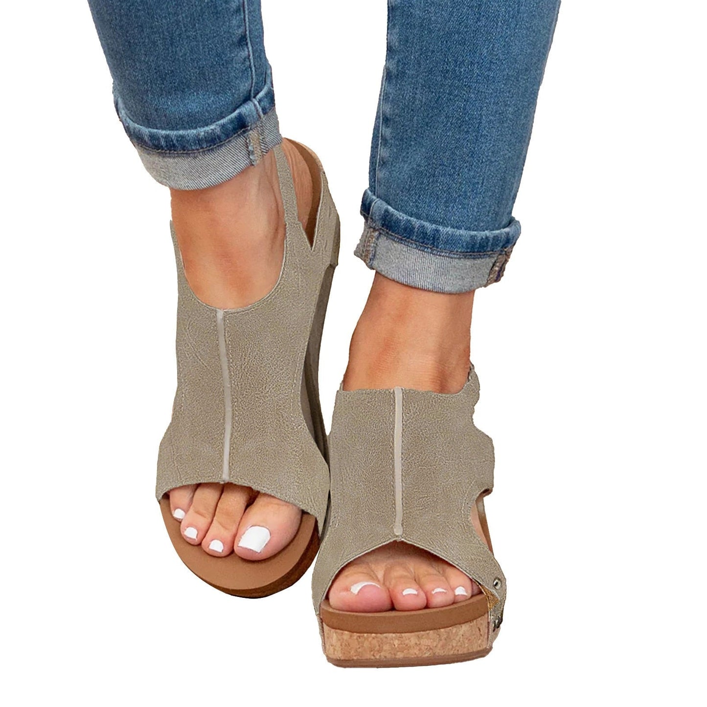 WOLF Kork Plattform Keile Slingback Knöchel Schnalle Riemen Sandalen