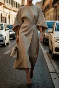 Rita - Elegantes Kleid Mit Laternenärmeln Und Gürtel