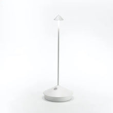 Lade das Bild in den Galerie-Viewer, Weiße LED-Tischlampe, modernes Design, energiesparend, ideal für Büro oder Wohnzimmer.
