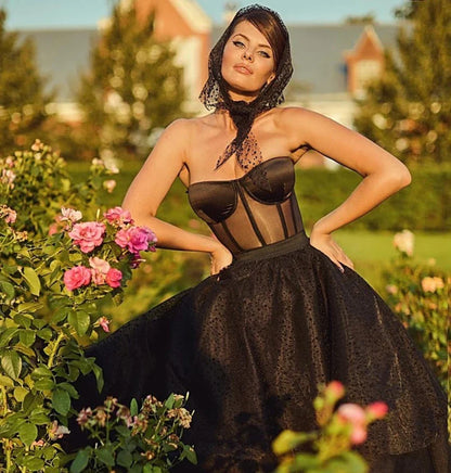 Alyanna | Damen-Taillentrainer-Korsett Durchsichtiger Netz-BH