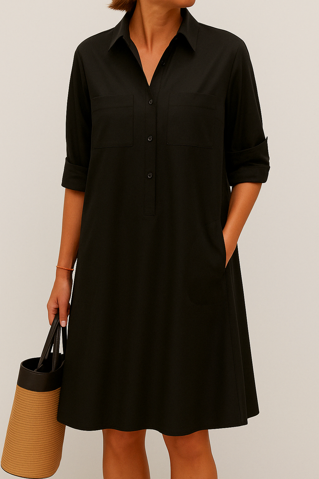 Nelida – Elegantes Langarmkleid Mit Tasche