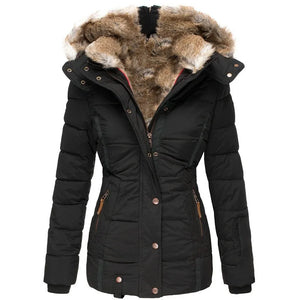 Eleganter Damen-Wintermantel mit Fellkapuze