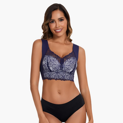 Komfit Stretch Bh | Schwarzer bequemer Spitzen-Push-up-BH mit breiten Trägern