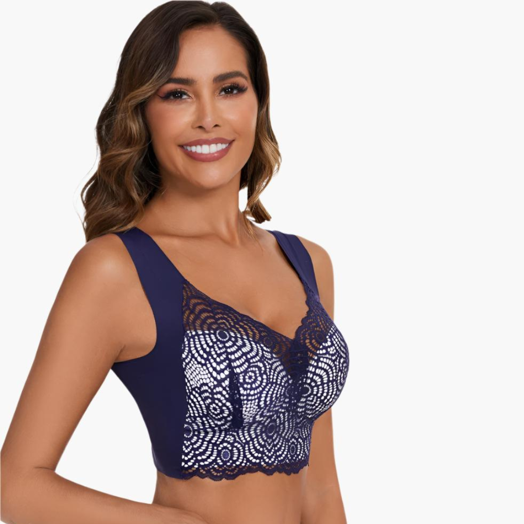 Komfit Stretch Bh | Schwarzer bequemer Spitzen-Push-up-BH mit breiten Trägern