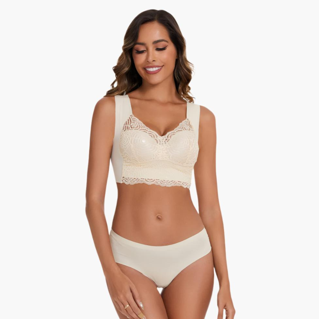 Komfit Stretch Bh | Schwarzer bequemer Spitzen-Push-up-BH mit breiten Trägern