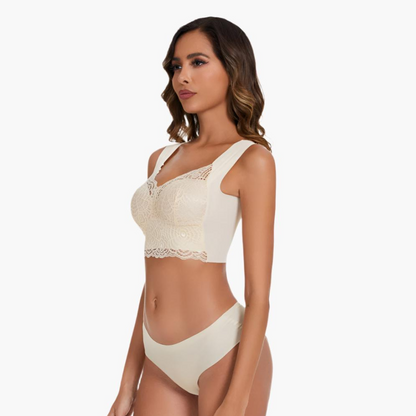 Komfit Stretch Bh | Schwarzer bequemer Spitzen-Push-up-BH mit breiten Trägern