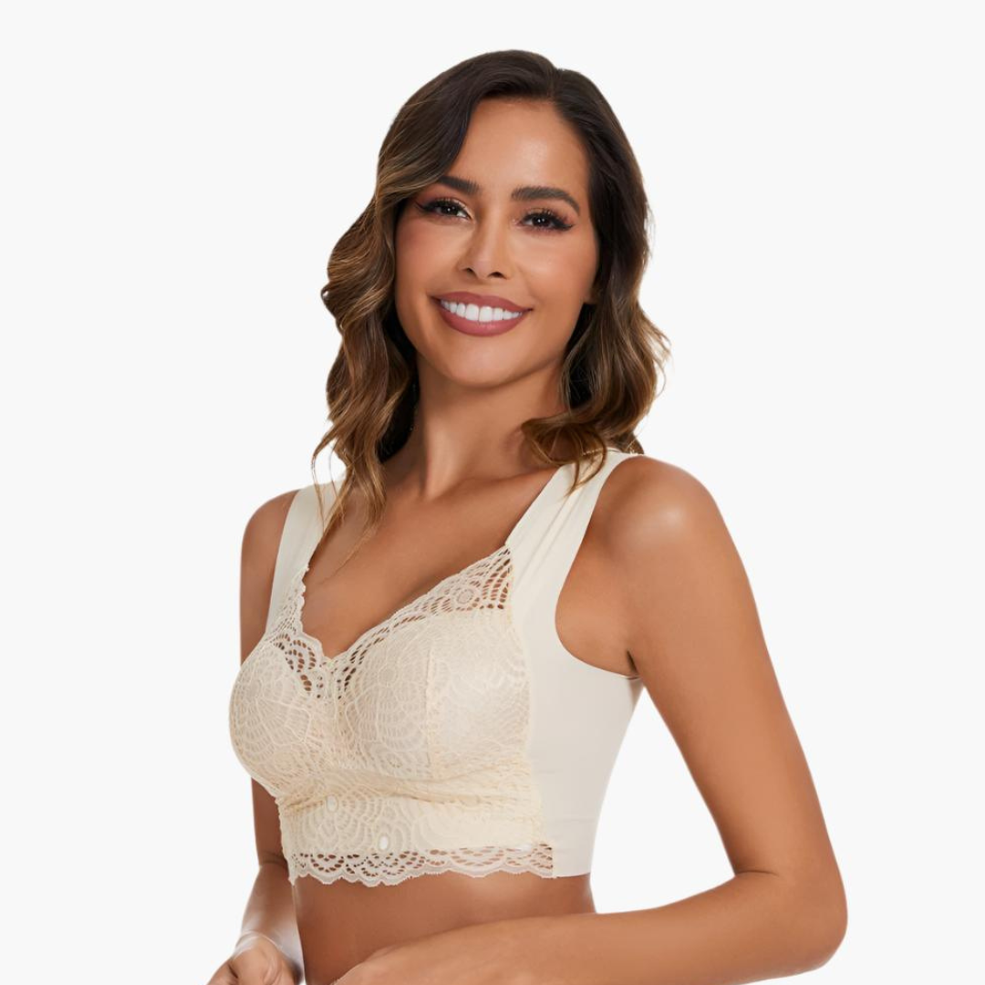 Komfit Stretch Bh | Schwarzer bequemer Spitzen-Push-up-BH mit breiten Trägern