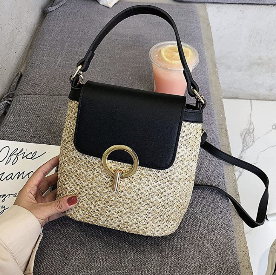 Stroh-Handtasche, Strandtasche "Eva" - chic für den Sommer_schwarz 13