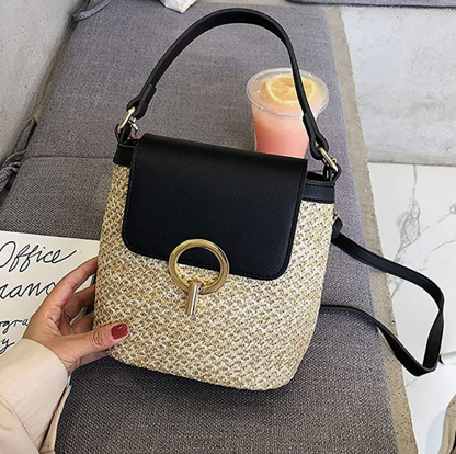 Stroh-Handtasche, Strandtasche "Eva" - chic für den Sommer_schwarz 13