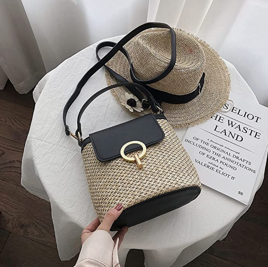 Stroh-Handtasche, Strandtasche "Eva" - chic für den Sommer_schwarz 14