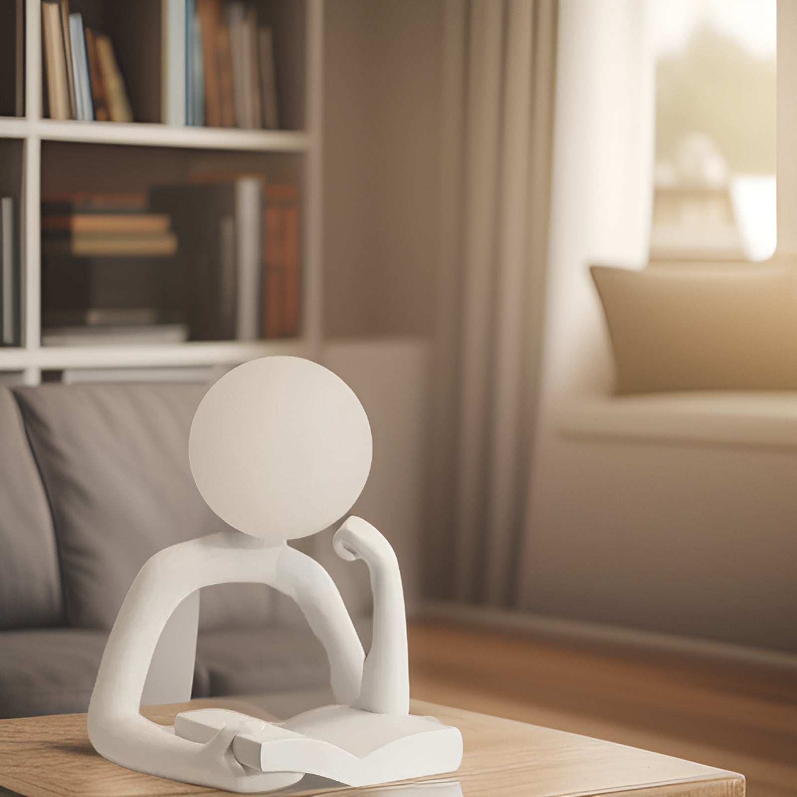 Thinker Moon - Ästhetische Mond-Denker-Skulptur als Nachtlicht, weiß 3