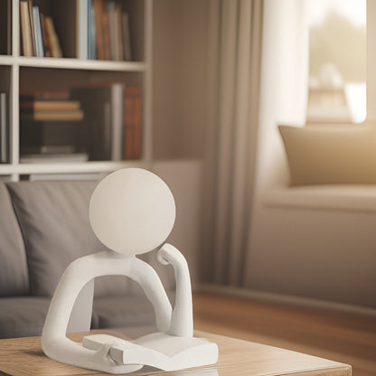 Thinker Moon - Ästhetische Mond-Denker-Skulptur als Nachtlicht, weiß 3