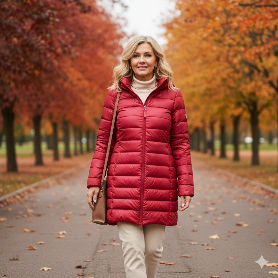 Weber Daunenjacke | Ultraleichte Übergangsjacke für Frauen mit Kapuze, rot