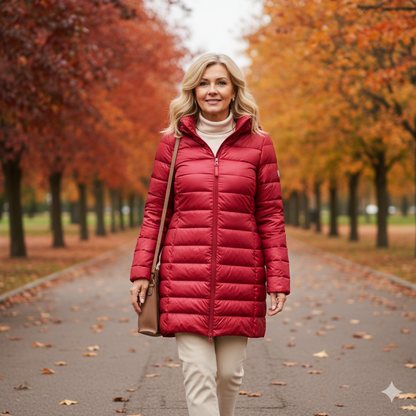 Weber Daunenjacke | Ultraleichte Übergangsjacke für Frauen mit Kapuze, rot