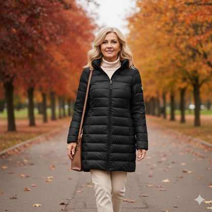 Weber Daunenjacke | Ultraleichte Übergangsjacke für Frauen mit Kapuze, schwarz