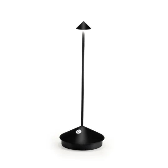 Schwarze LED-Tischlampe, modernes Design, energiesparend, ideal für Büro oder Wohnzimmer.
