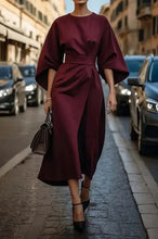 Lade das Bild in den Galerie-Viewer, Rita - Elegantes Kleid Mit Laternenärmeln Und Gürtel
