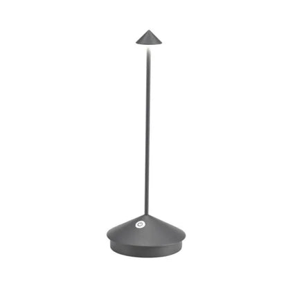 Graue LED-Tischlampe, modern, minimalistisch, Metall, dimmbar, für Büro oder Wohnzimmer.