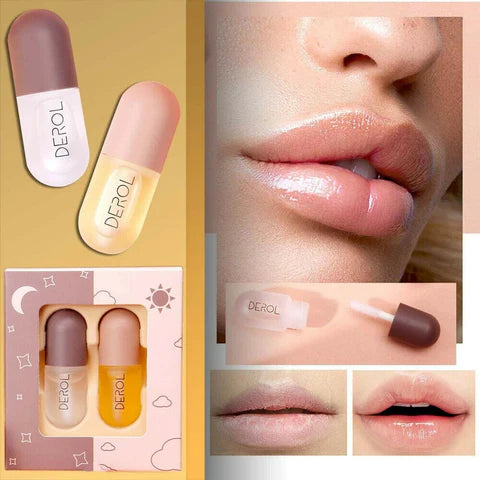 LIP-PLUMPER SET, Praller Lipgloss, natürliches Lippenverstärker- und Lippenpflegeserum, Tag- und Nachtpflege, natürlicher Lippenverstärker für vollere, weichere Lippen, dauerhafte sexy Lippen