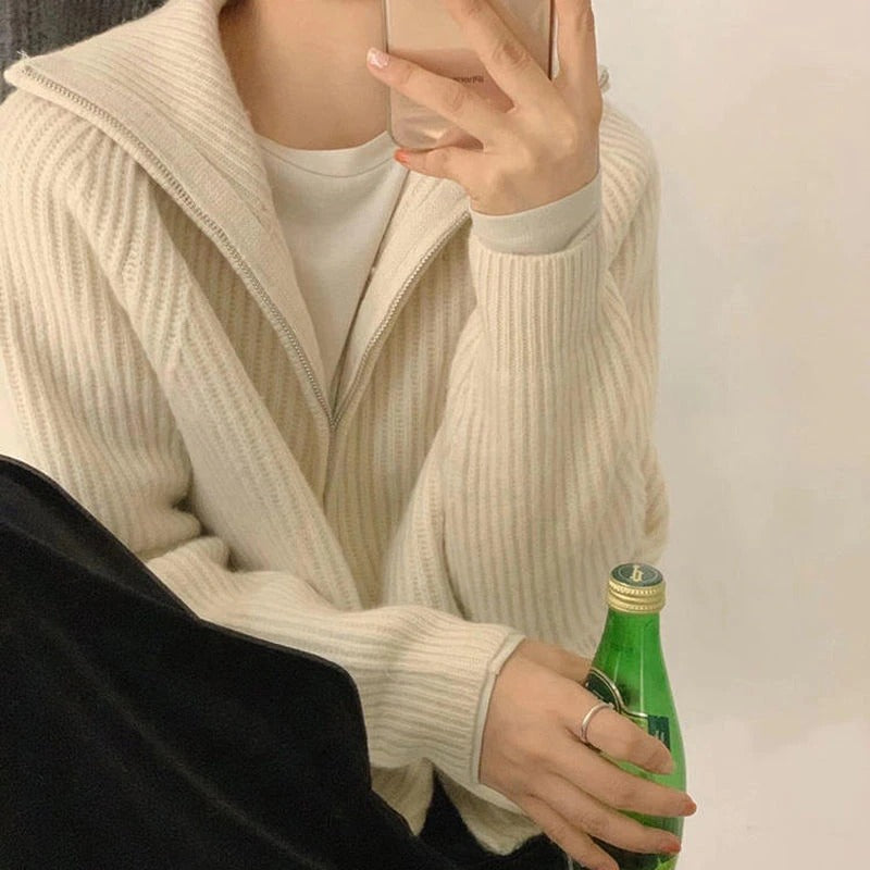 WOLF beige farben Pullover Reißverschluss