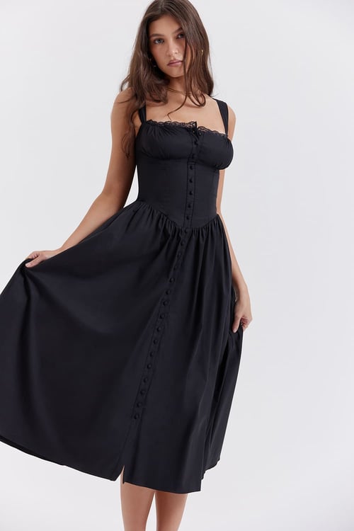 ChicAzure Schwarzes Midi Sommerkleid