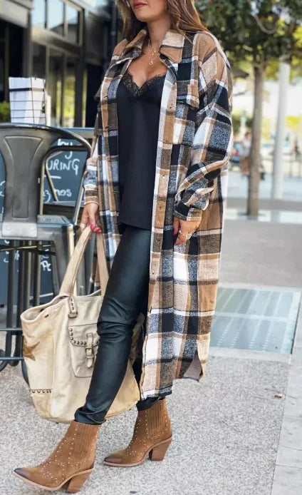 WOLF Mode Lässige karierte Tasche Knöpfe Hemdkragen Oberbekleidung