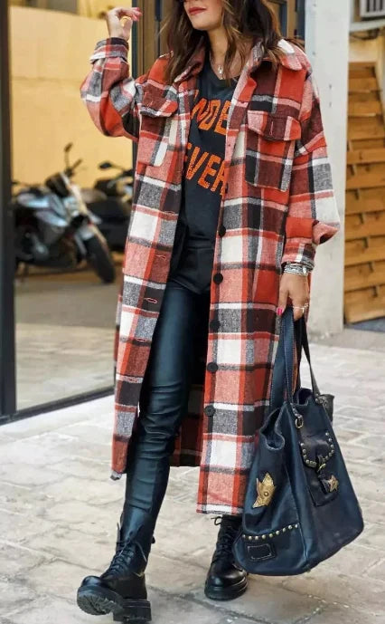 WOLF Mode Lässige karierte Tasche Knöpfe Hemdkragen Oberbekleidung