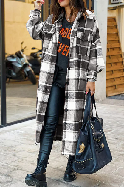 WOLF Mode Lässige karierte Tasche Knöpfe Hemdkragen Oberbekleidung