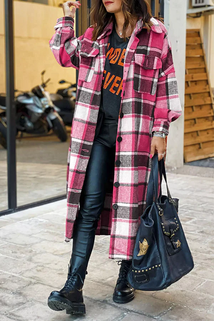 WOLF Mode Lässige karierte Tasche Knöpfe Hemdkragen Oberbekleidung