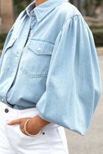 Lade das Bild in den Galerie-Viewer, Flory™ | Polobluse aus Denim mit Puffärmeln
