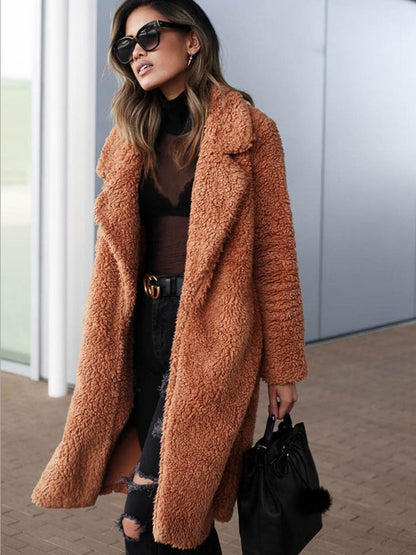 WOLF Lange Damen-Strickjacke aus weichem Kunstfell