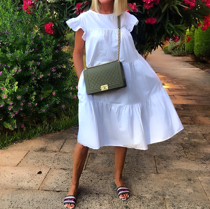 Zana Kleid | Mittellanges Kleid mit gerüschten Ärmeln