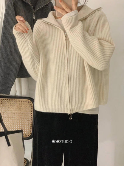 WOLF beige farben Pullover Reißverschluss