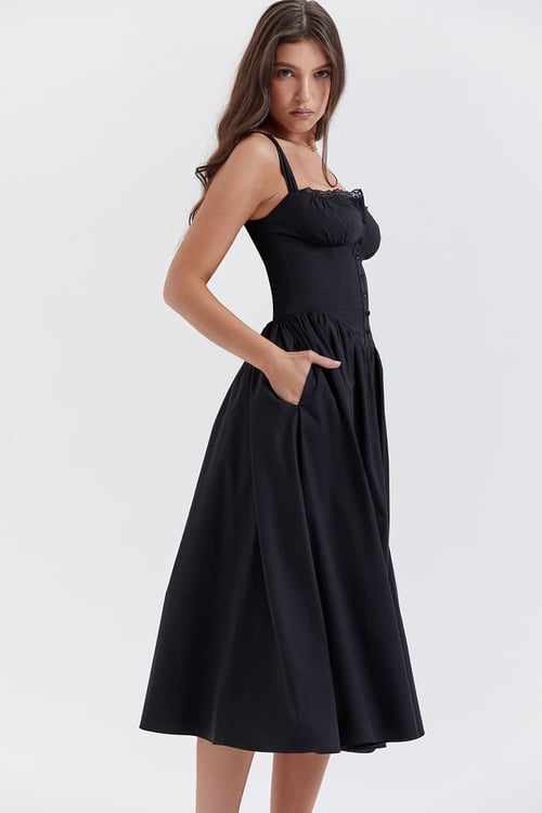 ChicAzure Schwarzes Midi Sommerkleid