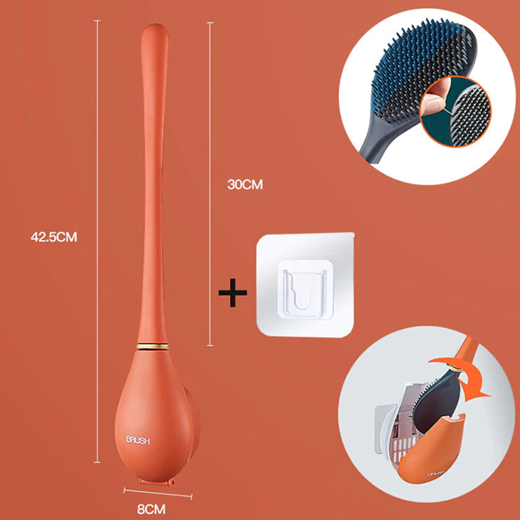 Hygienische Toilettenbürste aus Silikon mit Halterung - stilvoll, hochwertig & langlebig_orange