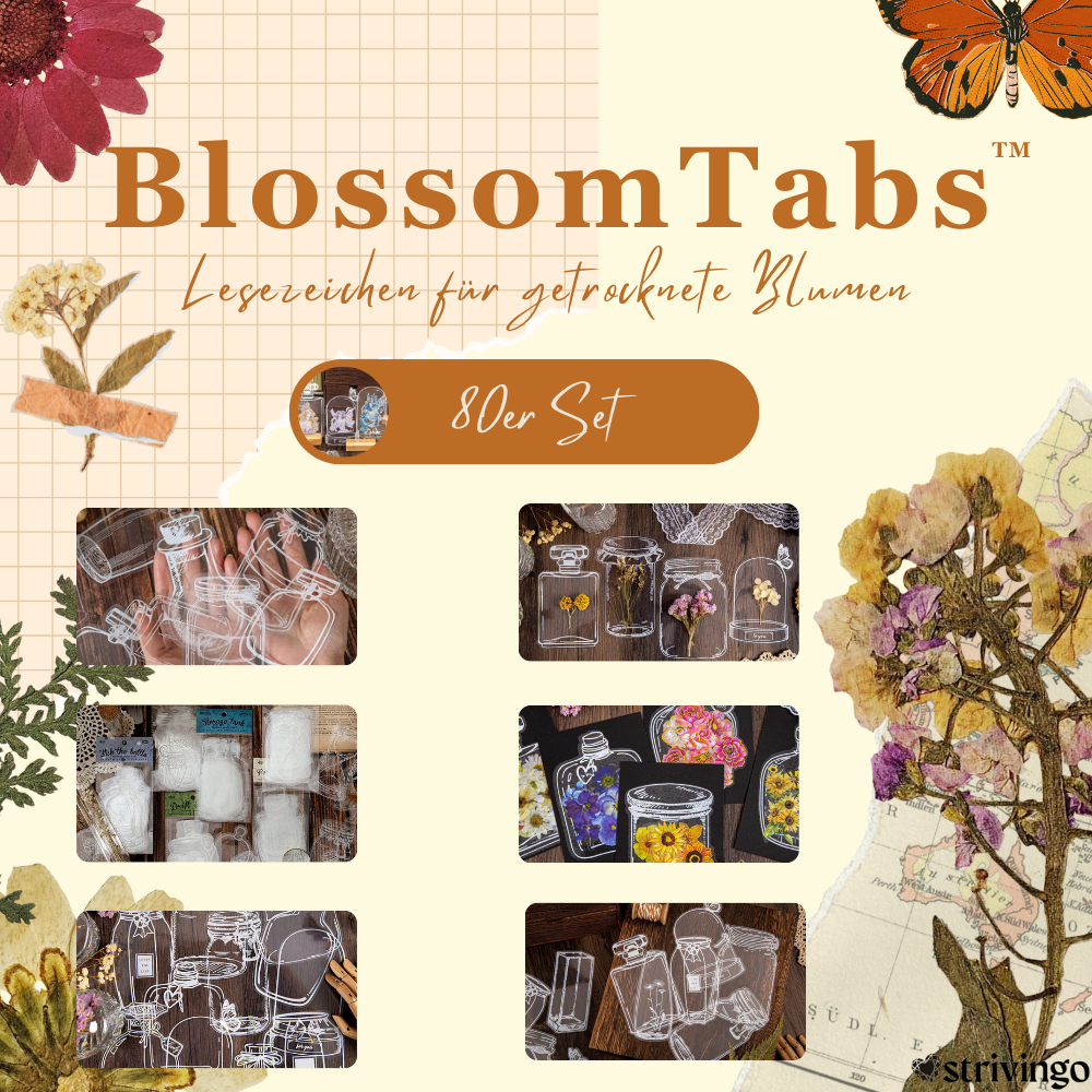 BlossomTabs™ Lesezeichen für getrocknete Blumen, Fotos oder Notizen (80er Set)