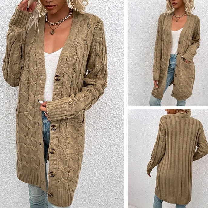 WOLF Lässig Locker Lang Ärmel Gestrickt Mäntel