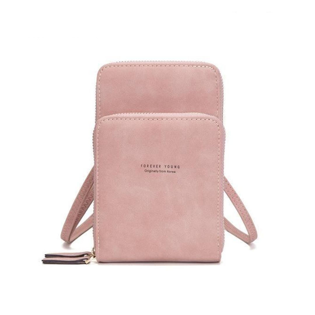 Designer Handy-Handtasche aus Leder mit dreifachem Verschluss und Kartenfächer I Handy Umhängetasche_rosa 3