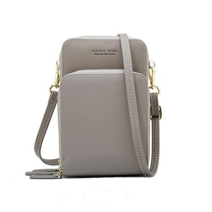 Designer Handy-Handtasche aus Leder mit dreifachem Verschluss und Kartenfächer I Handy Umhängetasche_grau 2