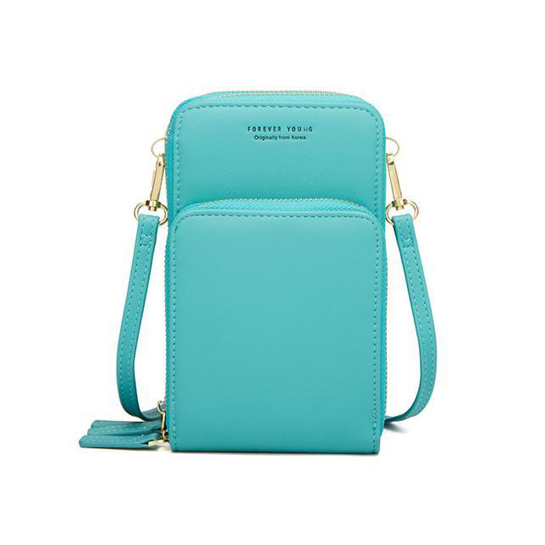 Designer Handy-Handtasche aus Leder mit dreifachem Verschluss und Kartenfächer I Handy Umhängetasche_türkis