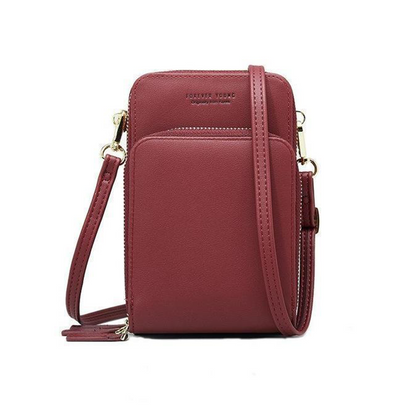 Designer Handy-Handtasche aus Leder mit dreifachem Verschluss und Kartenfächer I Handy Umhängetasche_dunkelrot 5