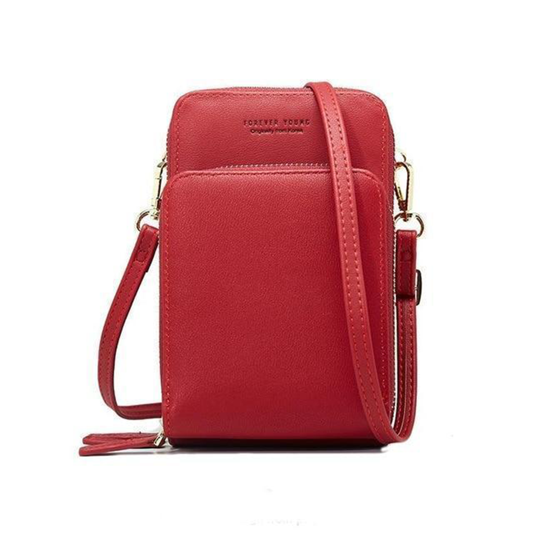 Designer Handy-Handtasche aus Leder mit dreifachem Verschluss und Kartenfächer I Handy Umhängetasche_dunkelrot 6