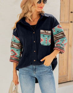 WOLF Damen Winter Jacke im Ethno Stil Bedruckt Langarmelig Lockere Jacke
