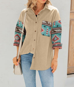 WOLF Damen Winter Jacke im Ethno Stil Bedruckt Langarmelig Lockere Jacke