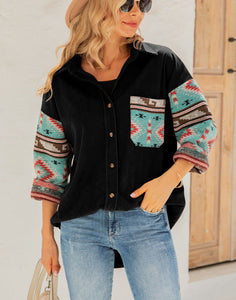 WOLF Damen Winter Jacke im Ethno Stil Bedruckt Langarmelig Lockere Jacke