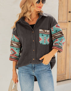 WOLF Damen Winter Jacke im Ethno Stil Bedruckt Langarmelig Lockere Jacke
