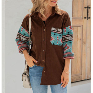 WOLF Damen Winter Jacke im Ethno Stil Bedruckt Langarmelig Lockere Jacke